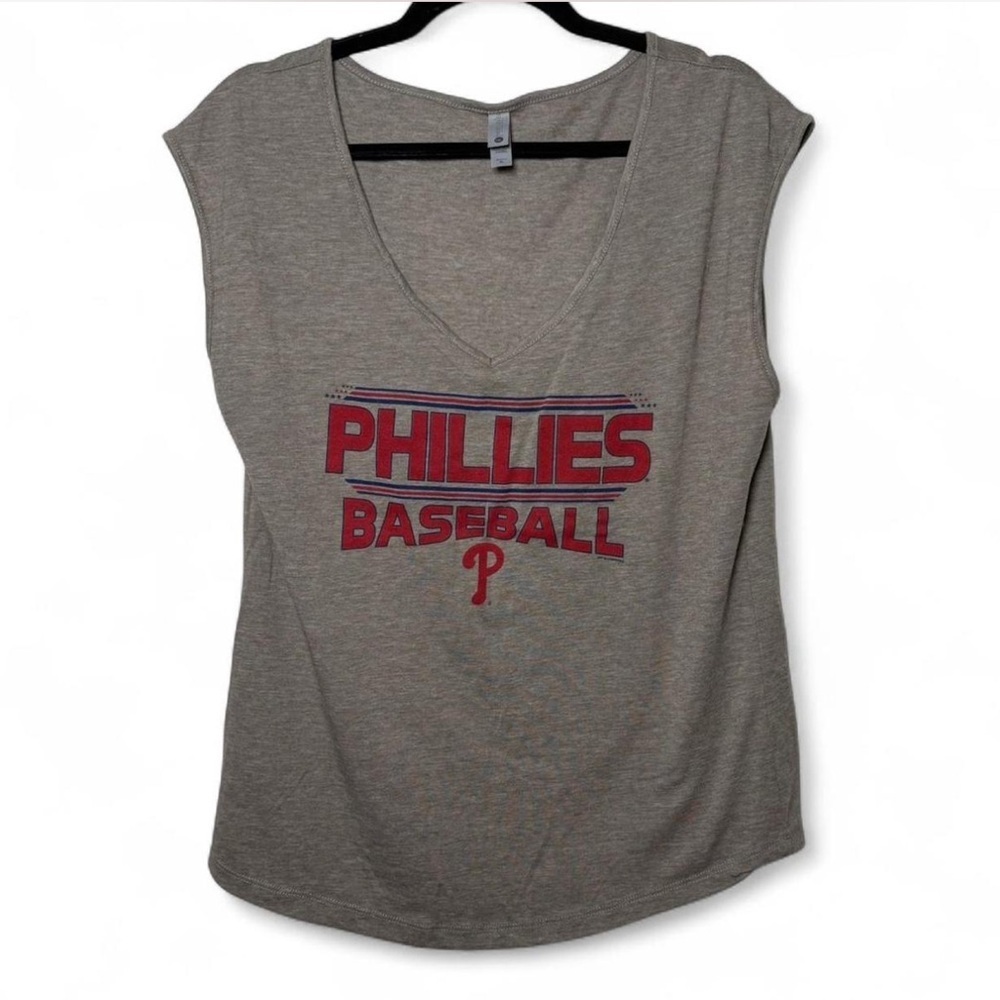 Next Level Phillies Baseball V-Neck Sleeveless Shirt XL Gray Red